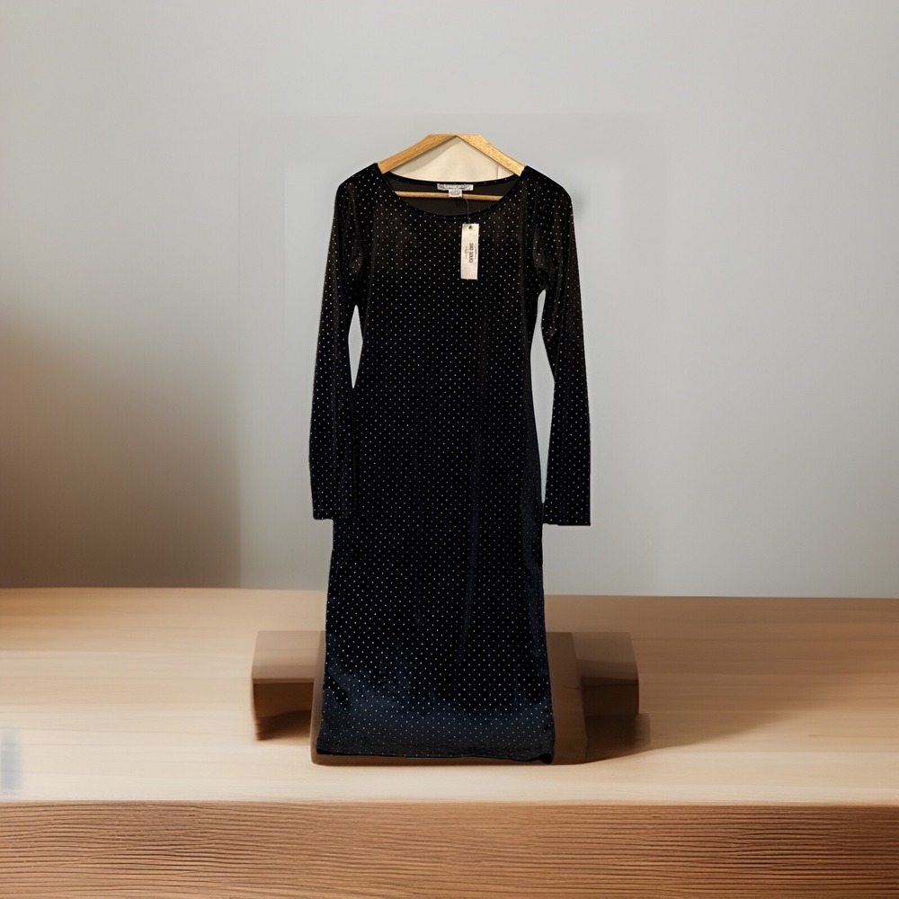 Sans‎ Souci Bodycon Velvet Burnout Midi Dress Womens Medium Black Polyester